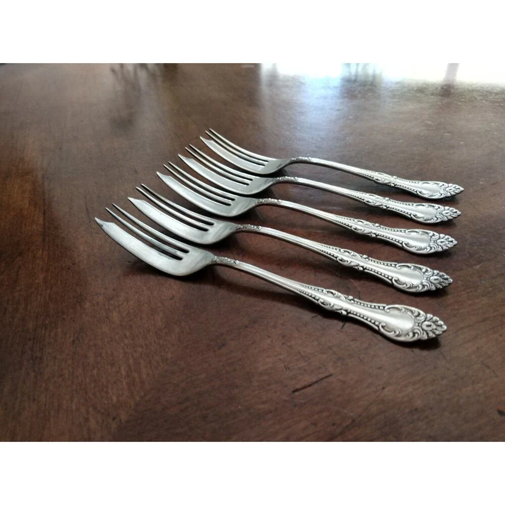 5x Antique Wm A Rogers A10 CARLTON 1898 Silverplate Cake Pastry Pie Fork 6.8